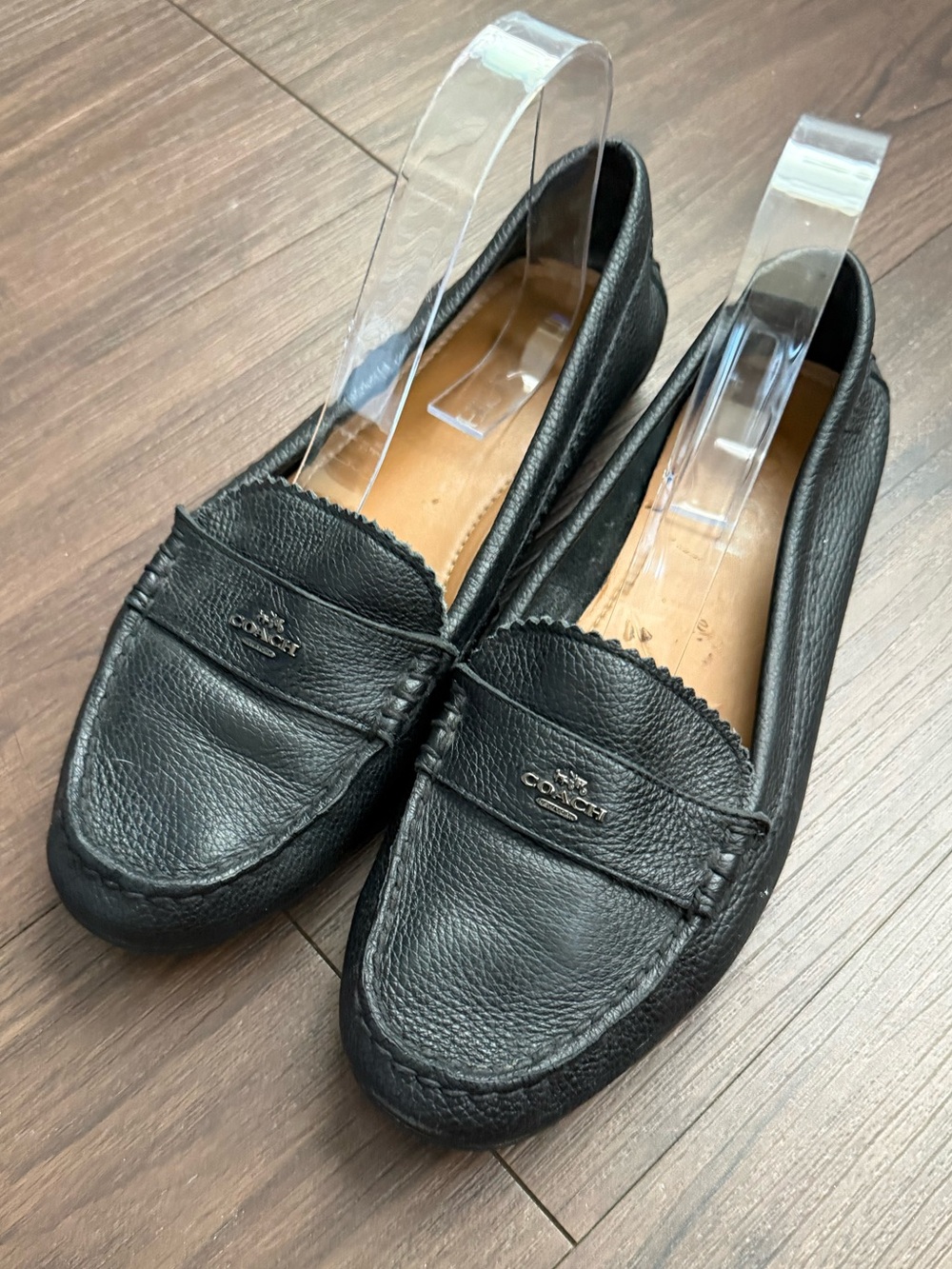 Coach Odette Black Pebbled Leather Slip On Driver Loafers Flats Women's 9.5B